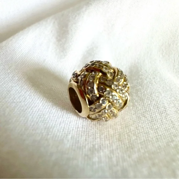 Rare Retired PANDORA Solid 14K Gold 585 Sparkling Love Knot Charm # 7509…